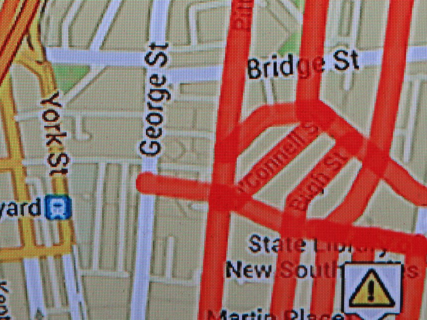 The closed streets are marked in red, George street is clearly marked as being open. 