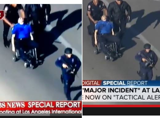 It's a Dummy! Greatest hoax moment ever. Police attend to a wounded dummy at Los Angeles Airport. November 1st, 2013. 