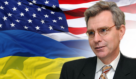 Geoffrey Pyatt the US ambassador, willtry and keep the war going in line with Neocon precepts regarding inventing reality. An honest portrait would actually show him with an IMF flag, that is where the real loyalties lie it seems. 