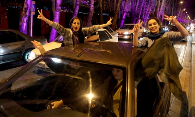 Pro Western Iranians of North Tehran celebrate nuclear deal last night.