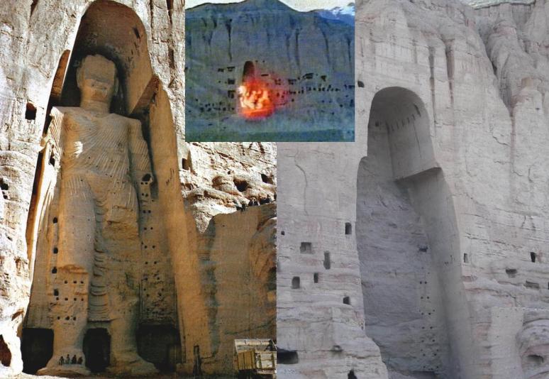 The Bamiyan Bhuddas pre and during the dynamite of March 2001.
