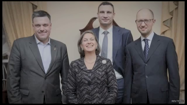Assistant Secretary of State Victoria Buland with Yatseniuk, Klitchko, and Oleh Tyahnybok of Svonoda.