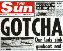 The response form the Sun o the sinking of the general belgrano during the 1982 Falklands war.