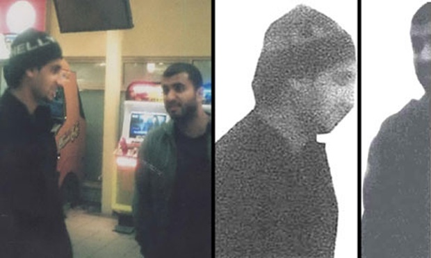 Surveillance image of Shehzhad Yanweer and Mohammed Siddique Khan the image on the right show what MI5 sent to the USA in order to protect Khan's identity.