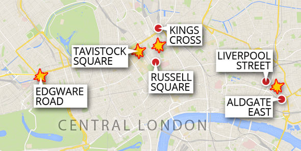 Map shows the attacks as outlined in the fficial narrative in central London.