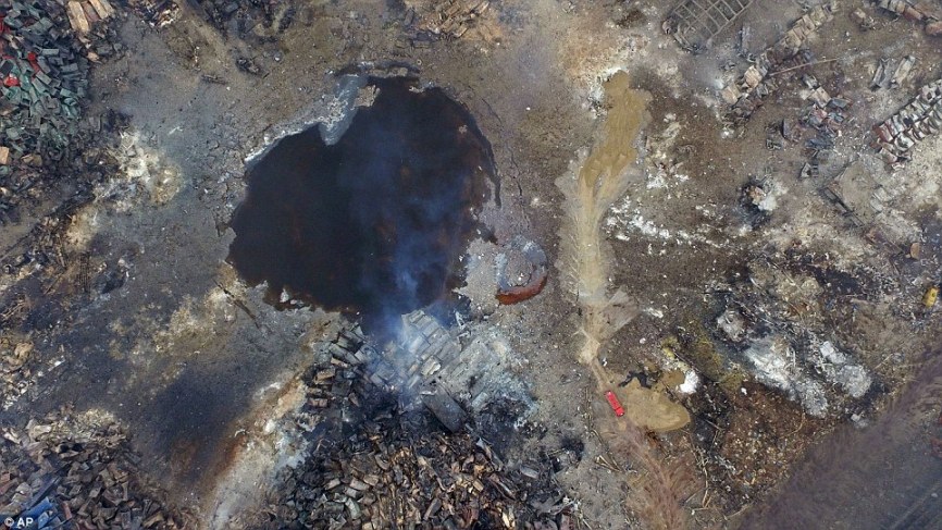 Aerial view of the crater caused by the Tianjin blasts.
