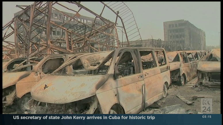 The cars in Tianjin show the signs of having been struck by a Thermal blast associated with a Nuclear blast, the premature corrosion giving a rusted appearance is one strong tell-tale sign. 