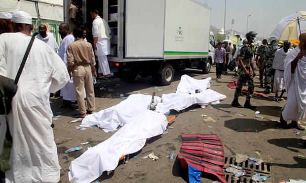 The bodies of dead pilgrims await removal in Mina following the Hajj catastrophe.