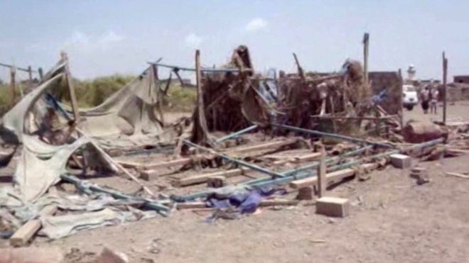Aftermath of the Ta'iz Wedding party massacre, this appears to be one of the two Wedding tents that were attacked.