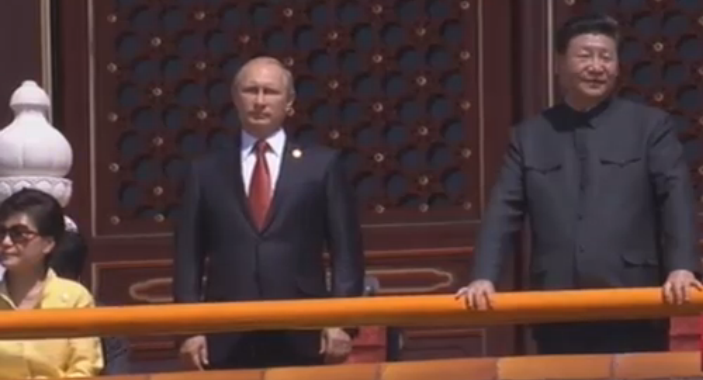 Russian President Putin alongside Chinese leader Xi Jinping at China;s Victory Day celebration.