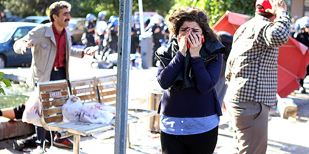 A shocked survicior of the massacre in Ankara on October 10th, 2015. (AP)