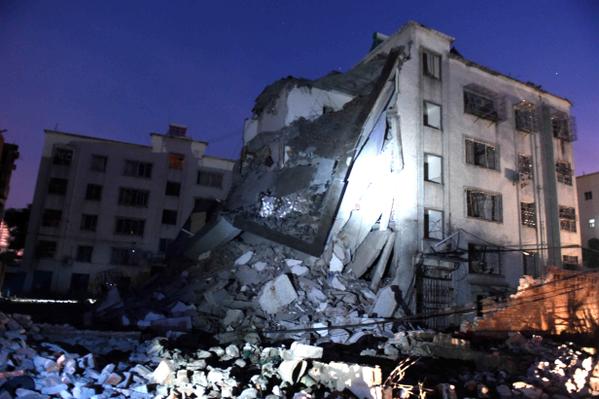 Damaged building in aftermath of parcel bomb, Guangxi, China, September 30th, 2015.