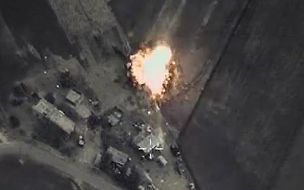 Still from video of Russian ari strike on Syria.