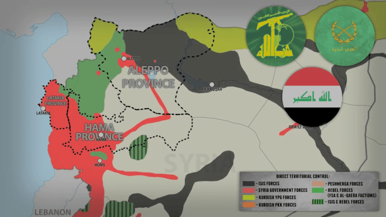 South Front video still shows the majorarea of the offensive in Latakia, Homs/Hama and Aleppo.