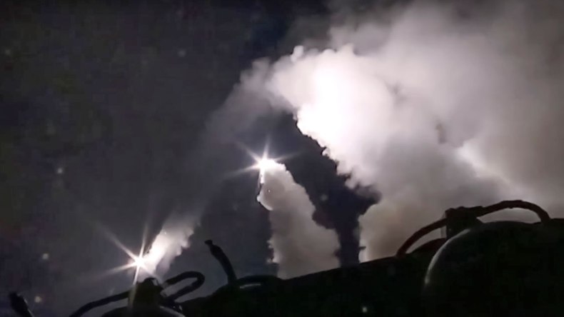A Russian Naval vessel launches cruise missiles from the Caspian Sea towards Syria on October 7th, 2015.