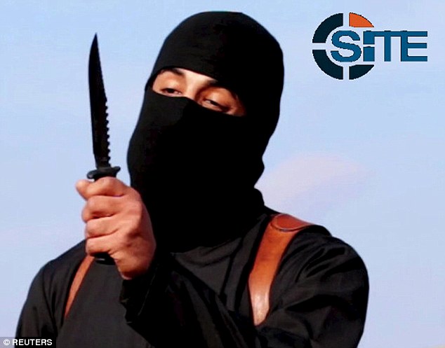 The Jihad John character rants during a fake execution video alongside the ubiquitous SITE intelligence logo. 
