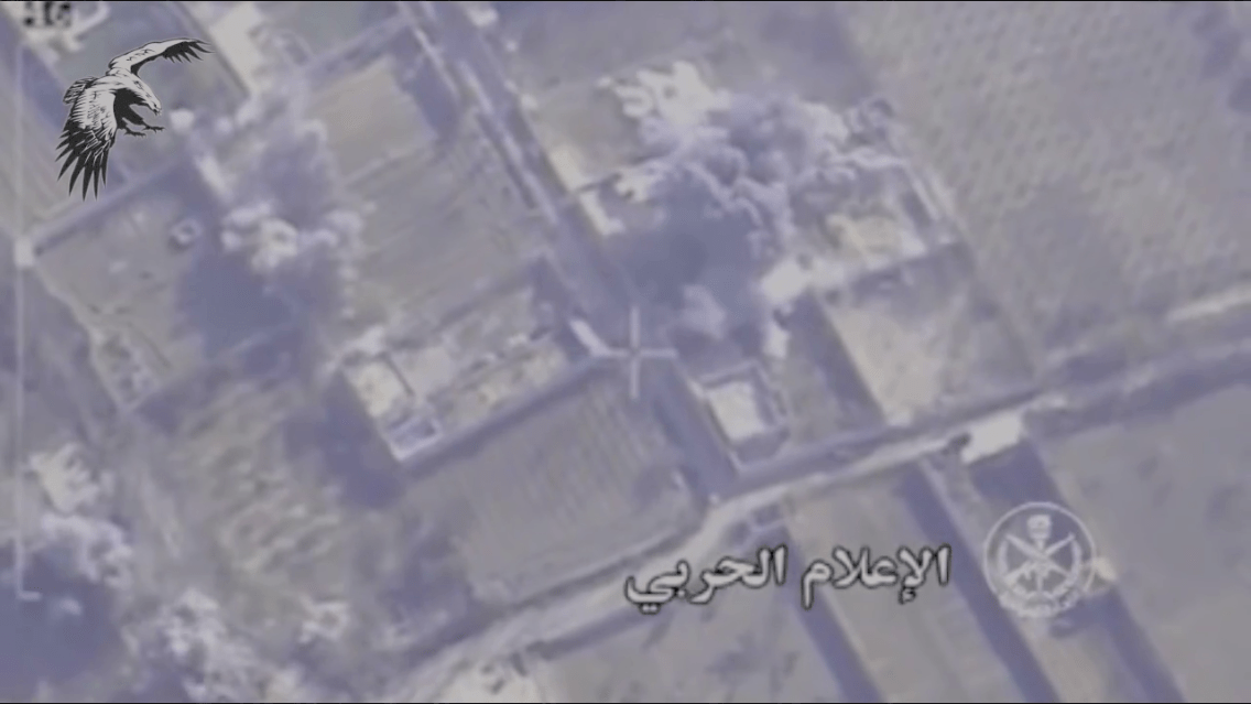 Apparently unclear on the precise location of the meeting at least three buildings in the area were flattened by air strikes.