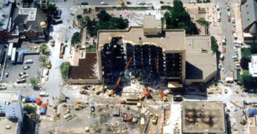 Aerial view of the Alfred P. Murrah Federal Building.