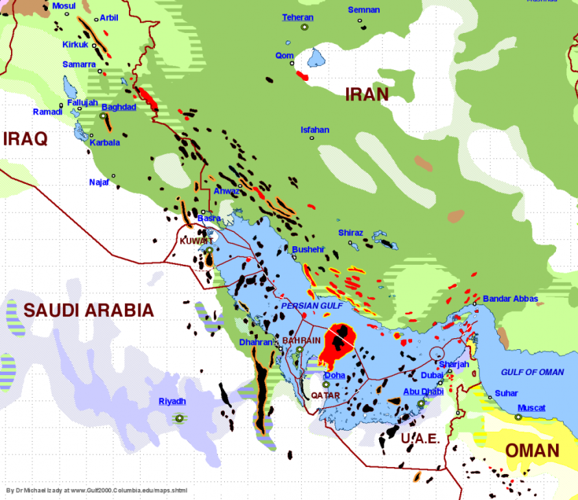 Map showing that the bulk of the Saudi oil industry is located in the heavily Shia Eastern regions. 