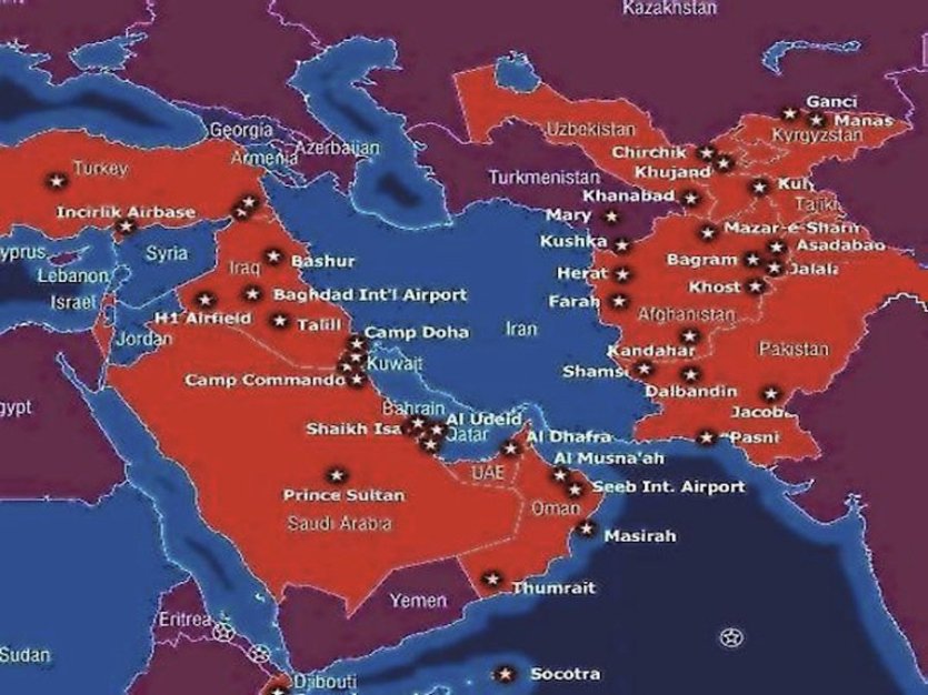 The location of US bases in the Middle East. These bases mean that war between Iran and Saudi Arabia is beyond unlikely.