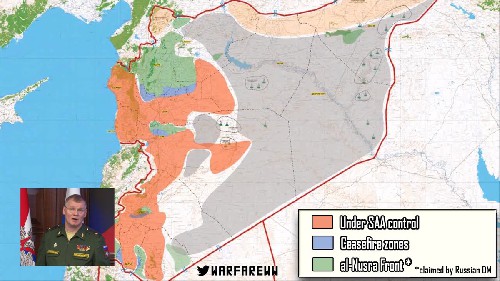 This is a provisional map of the ceasefire areas. The orange areas are government controlled. The green areas are under juhadist control and the ceasefire areas are in blue.