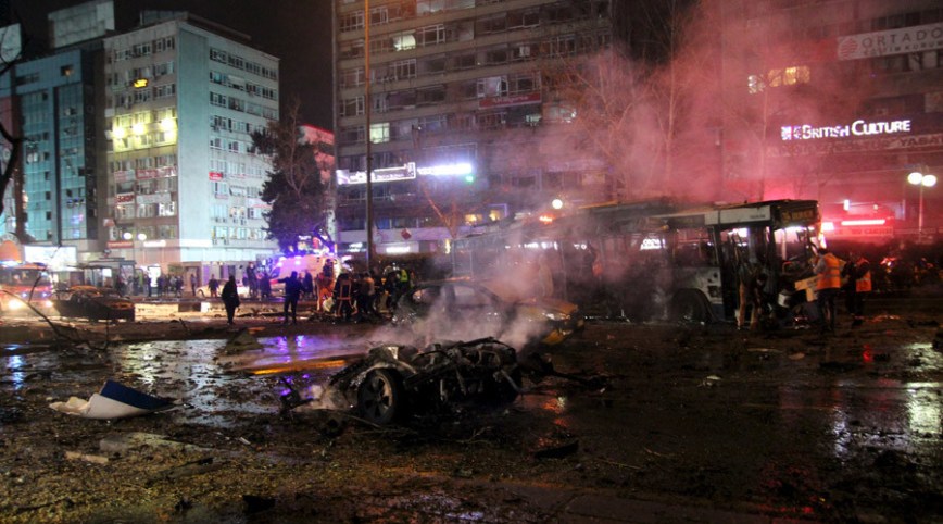 Aftermath of the latest bombing to strike Turkey in the Guvenpark bus station of the Kisilay district of Ankara.