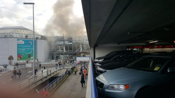 Smoke and damage to the Daparture Hall of Zaventem Airport, March 22nd, 2016.