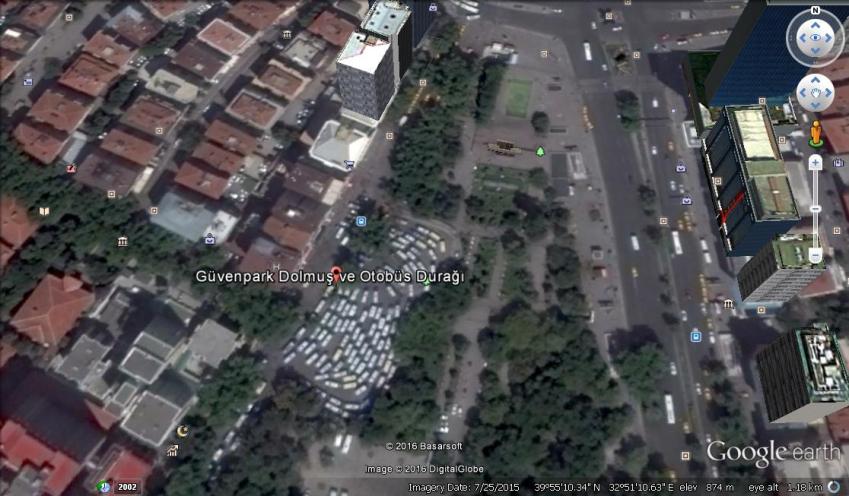 Google earth image of the Guven park bus station area, targeted in the latest blast.