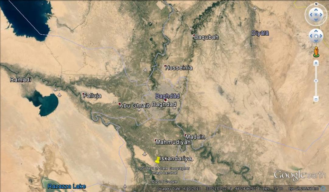 Iskanderiya marked on a map of Iraq.