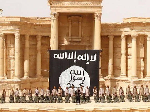ISIS in the Palmyra amphitheater about to stage a mass execution.