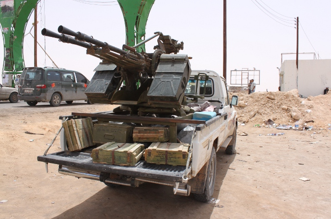 A typical ZPU anti-aircraft heavy machine gun with the KPV heavy machine guns mounted on the back of a vehicle. The4se come in two and four gun varieties, this is a two gun example. 