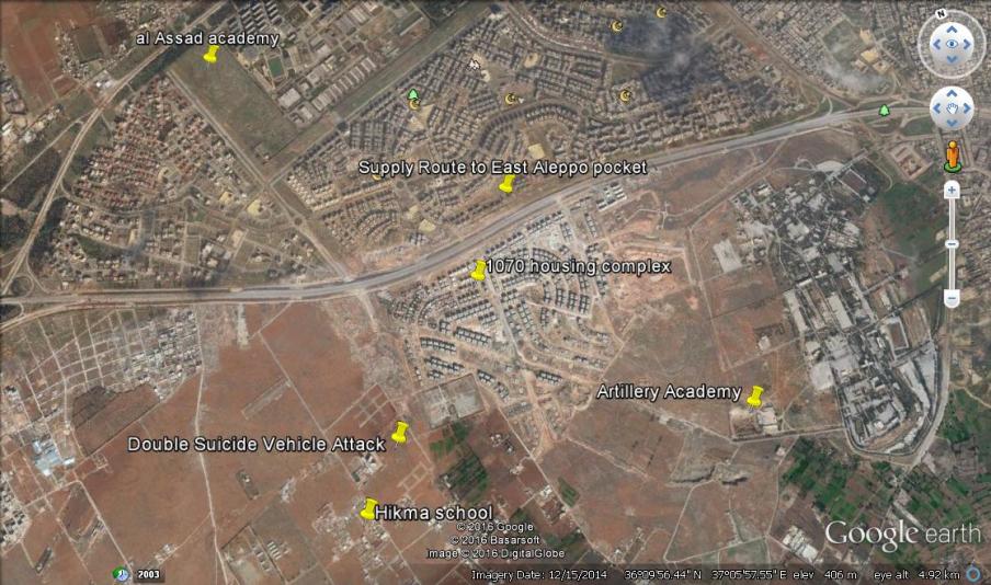 Google earth image with labelks attached to the key sites of the outer insurgent offensive.