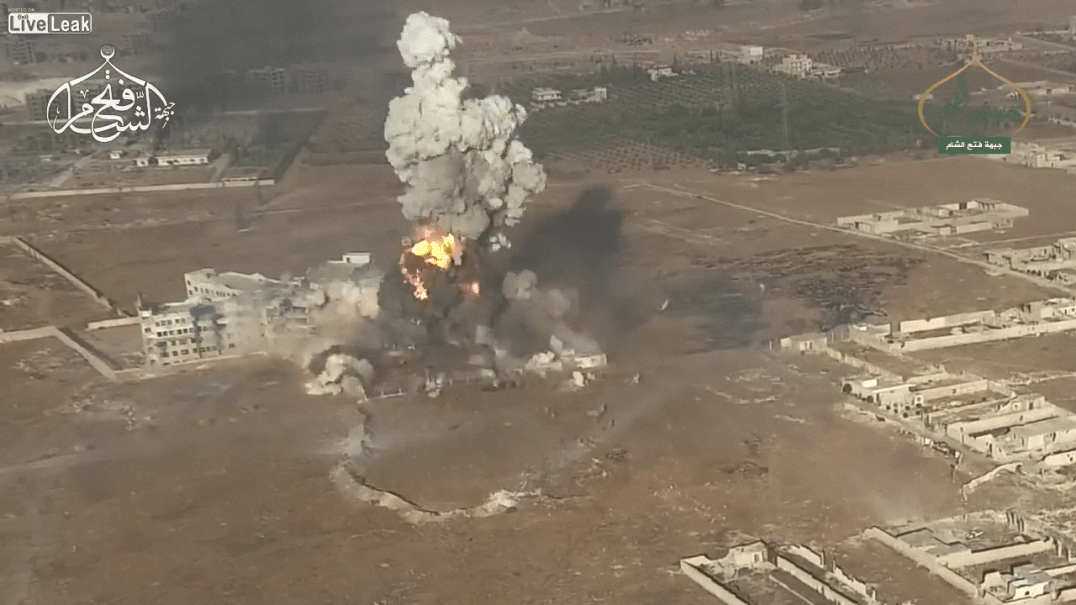 The first suicide bomber detonates at the site that was being used as a military barracks. 